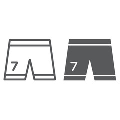 Football shorts line and glyph icon, clothes and sport, soccer shorts sign, vector graphics, a linear pattern on a white background.