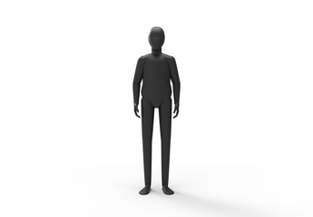 3d rendering illustration of a black standing posture of a mannequin human child in white isolated studio background.
