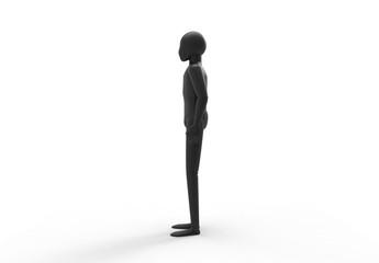 3d rendering illustration of a black standing posture of a mannequin human child in white isolated studio background.