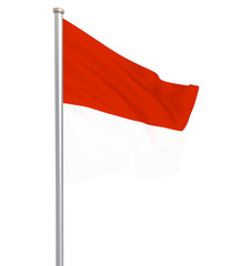 Indonesia flag blowing in the wind. Background texture. Jakarta. 3d rendering, waving flag. Isolated on white. Illustration.