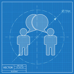 Two people talking vector blueprint icon. Dialog illustration.