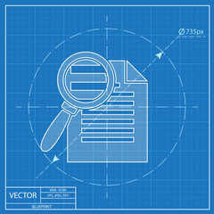 Search in file blueprint icon. Find in document symbol. Flat sign vector