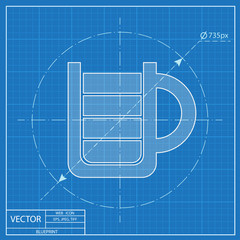 Energy drink full cup vector blueprint icon. Mug illustration