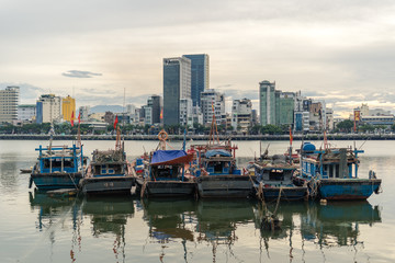 Fototapeta na wymiar Boats in the river of Da Nang, Vietnam