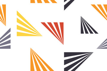 Fototapeta premium Seamless, abstract background pattern made with stripes forming triangle shapes. Playful, modern vector art. Grey, orange, yellow and black colors on white background.