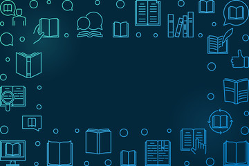 Reading Books vector outline concept blue frame or illustration on dark background 