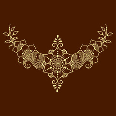 Fototapeta premium Mehndi flower pattern for Henna drawing and tattoo. Decoration in ethnic oriental, Indian style. Doodle ornament. Outline hand draw vector illustration.
