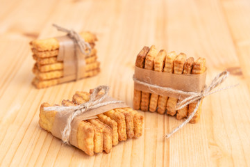 Salted crackers chained with string