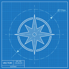 Marine wind rose for travel illustration. Compass vector blueprint icon.