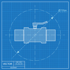 connecting pipes valve illustration. Engineering vector blueprint icon
