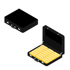 Black briefcase, diplomat full of golden bars isometric view