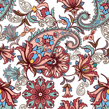 Fantastic floral seamless pattern with paisley