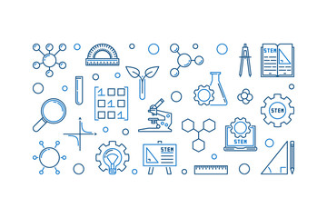 Science, Technology, Engineering and Math vector concept outline horizontal banner or illustration on white background
