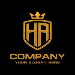 HA  initial with shield and crown, Luxury logo design vector 