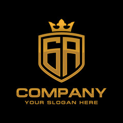 GA  initial with shield and crown, Luxury logo design vector 