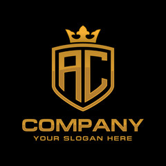 AC  initial with shield and crown, Luxury logo design vector 