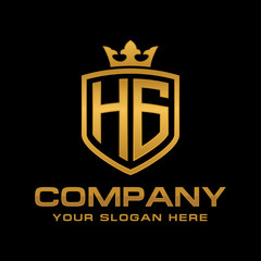 HG  initial with shield and crown, Luxury logo design vector 