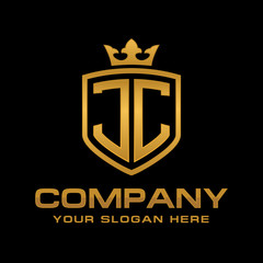 JC  initial with shield and crown, Luxury logo design vector 