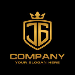 JG  initial with shield and crown, Luxury logo design vector 