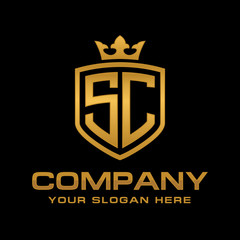 SC  initial with shield and crown, Luxury logo design vector 