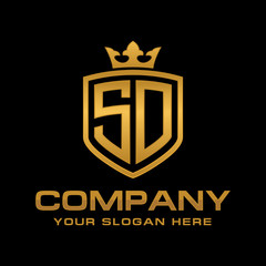 SD  initial with shield and crown, Luxury logo design vector 