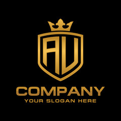 AU  initial with shield and crown, Luxury logo design vector 