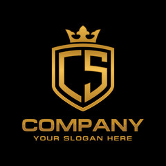 CS  initial with shield and crown, Luxury logo design vector 