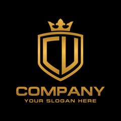 CU  initial with shield and crown, Luxury logo design vector 