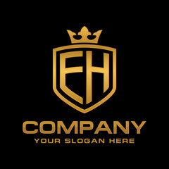 EH  initial with shield and crown, Luxury logo design vector 