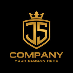 JS initial with shield and crown, Luxury logo design vector 