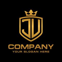 JU  initial with shield and crown, Luxury logo design vector 