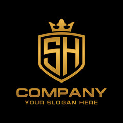SH  initial with shield and crown, Luxury logo design vector 