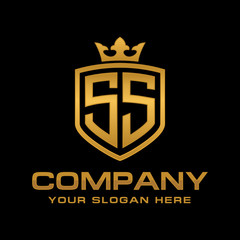 SS  initial with shield and crown, Luxury logo design vector 
