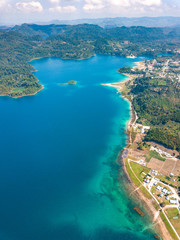 Aerial view of the amazing Montebello turquoise lakes in Chiapas, Mexico