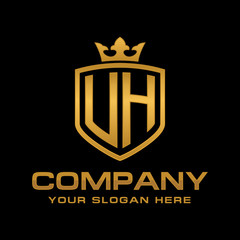 UH initial with shield and crown, Luxury logo design vector 