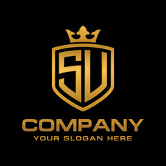 SU initial with shield and crown, Luxury logo design vector 