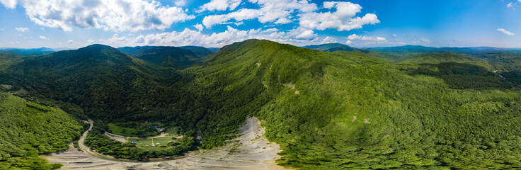 Fototapeta na wymiar Idyllic panoramic landscape nature view of Caucasus mountains and Black Sea
