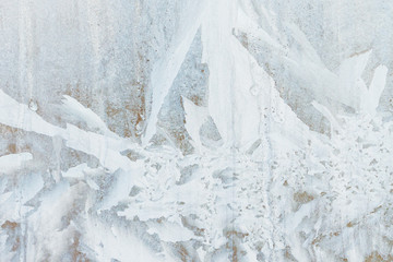 Frosty patterns on a frozen ice box in the early morning