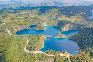 Aerial view of the amazing Montebello turquoise lakes in Chiapas, Mexico