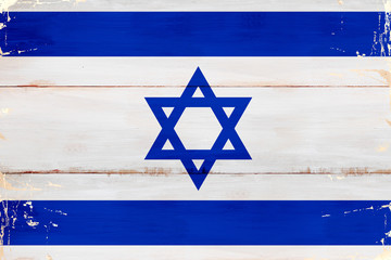 Flaga Izraela malowana na starej desce. - 267143504