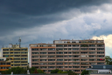 Fototapeta na wymiar heavy clouds over the tower