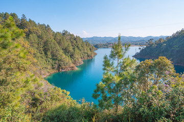 Beautiful view of the amazing Montebello turquoise lakes in Chiapas, Mexico