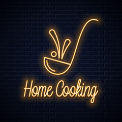 Ladle neon sign. Home cooking neon banner