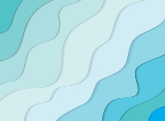 Summer 3d sea waves banner. Paper cut out layers background. Vector