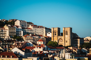 Fototapeta na wymiar View of the Se (Lisbon Cathedral) at sunsent in Lisbon, Portugal