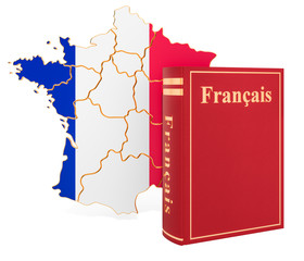 French language book with map of France, 3D rendering
