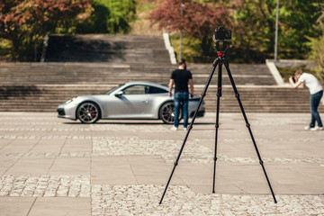 Sports car on the photoshoot