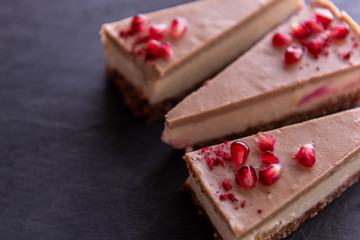 salted caramel raw vegan cheesecake with pomegranate 