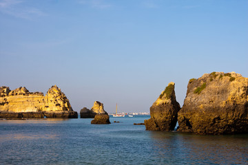 Fototapeta na wymiar Rock formations in Lagos, Portugal.