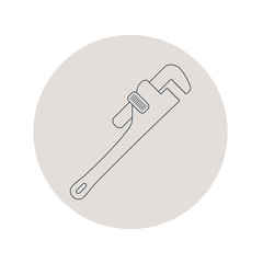 Icono plano lineal llave grifa en círculo color gris